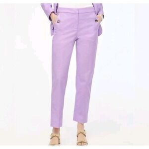 J Crew Linen Cotton Elastic Back Sailor Hook Eye Pants US Women's 4 New Lilac